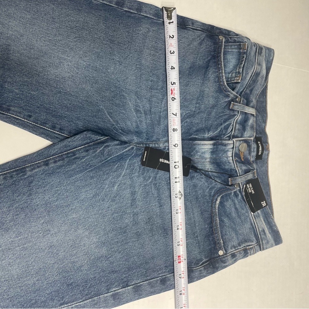 Express 70s flare mid-rise denim jeans. Size 2R. Distressed hem. NWT. MSRP $88. - Picture 11 of 15